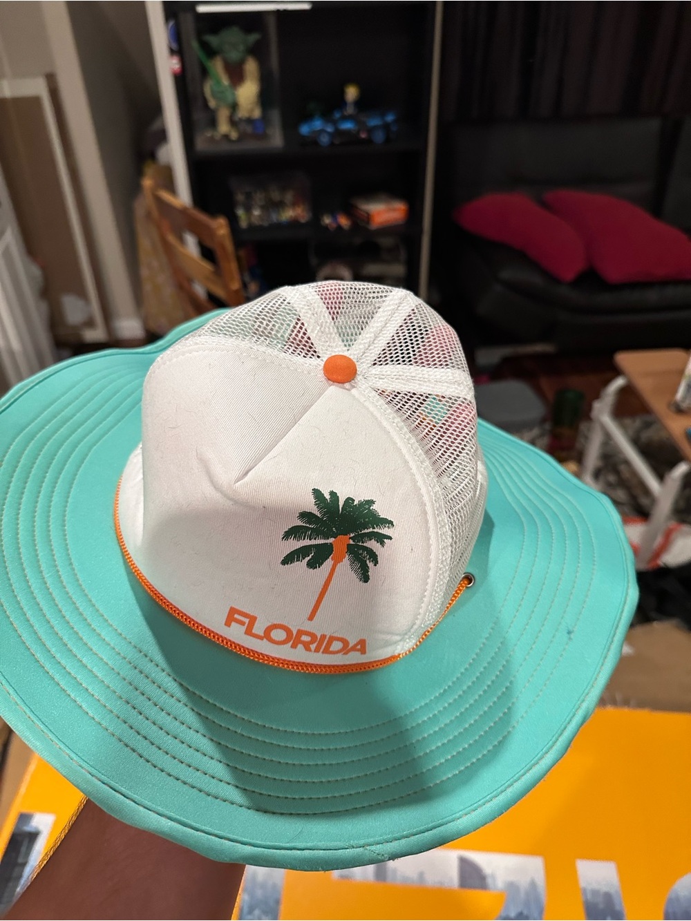 Florida Palm Mesh Sun Hat - White & Teal